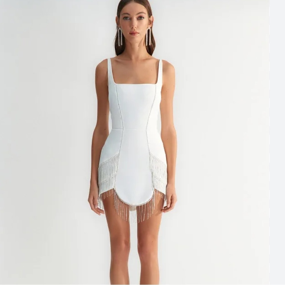 New Zeyneptosun X Trendyol Sleeveless Carbon Ecru Mini Dress Size 36 (Small)